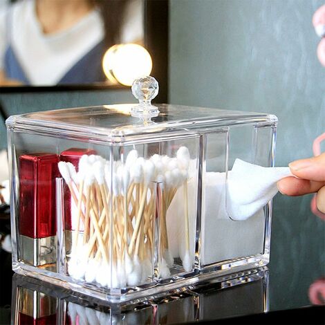 Porta Cotton Fioc Acrilico 3 Pezzi - Organizer Con Coperchio Per Bagno E Toeletta - Foto 4