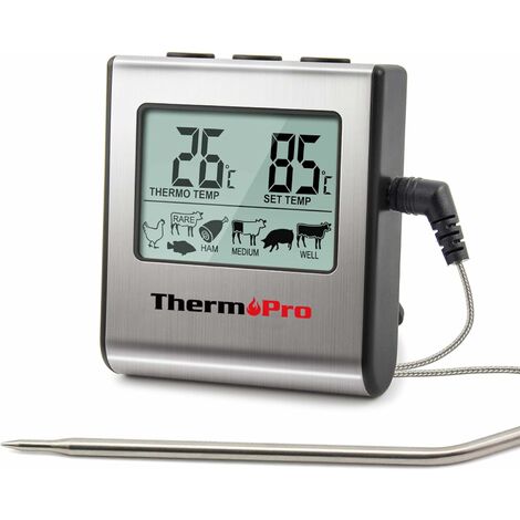 TP16 Termometro Digitale per Cottura Carne con Ampio Display LCD per  Affumicatore Forno Cucina Dolcetti Barbecue Termometro con Timer e Sonda  Temperatura in Acciaio Inox