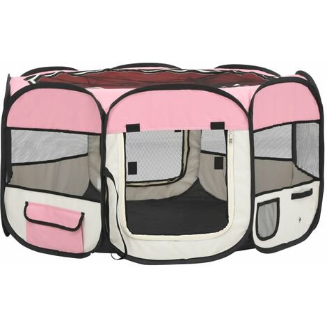 Box per Cani Pieghevole con Borsa Trasporto Rosa 125x125x61 cm