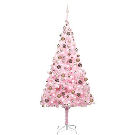 Set Albero di Natale Slim con LED e Palline Rosa 210 cm PVC