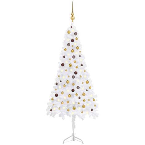 Albero Natale Angolare Artificiale LED Palline Bianco 240cm PVC