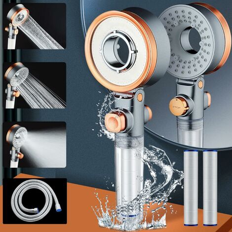 Soffione doccia e tubo flessibile da 1,5 m, soffione doccia turbo a doppia  faccia, 3 tipi di getto con 2 sistemi di filtrazione, risparmio idrico del  50%, aumento della pressione, set soffione doccia