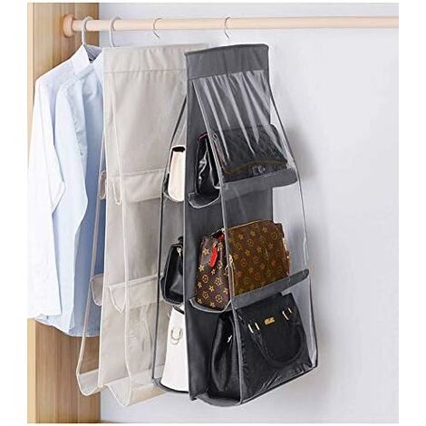 2pack Organizer per borse sospese 6 tasche Organizer per guardaroba Borse  per guardaroba Appeso per guardaroba Organizer per guardaroba pieghevole  (nero + grigio)