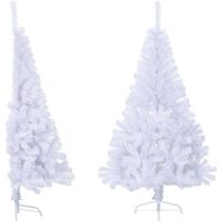Albero Natale a Metà con Luci e Supporto Bianco 150 cm PVC
