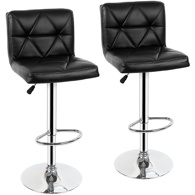 2 Taburetes de bar cuero sintético - taburete alto, asiento de piel sintética, banqueta de cocina regulable - Negro