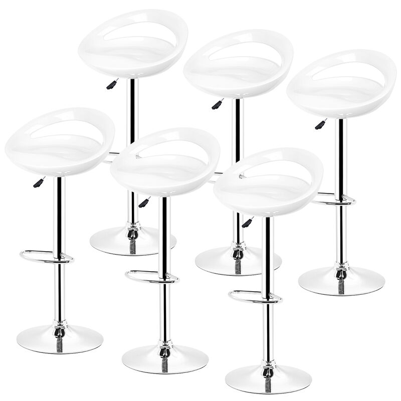 6 x Taburetes de Bar ABS, Silla de Bar Reposapiés Giratorio de 360°,Ajustable en Altura|Blanco|