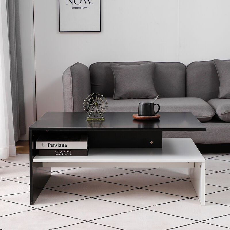 Mesa Centro Moderna Mesa de Café--- para Salón Mesa Baja Mezcla Negro y Blanco 90*42*60cm