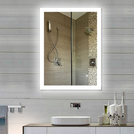 70x90cm Espejo baño Espejo Colgante Dormitorio Función Antivaho con Luz LED  Interruptor Táctil [A+++]
