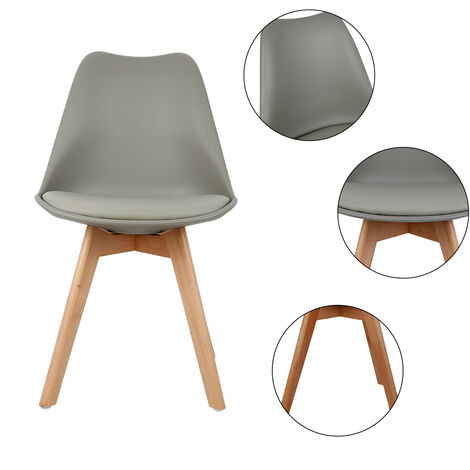 Pack 4 Sillas comedor diseño nordico tulip cojin acolchado –cuero sintético  Gris