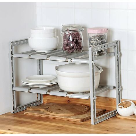  Estante para debajo del fregadero, estante de acero inoxidable  blanco de 2 capas, estantes de almacenamiento ajustables para cocina :  Hogar y Cocina