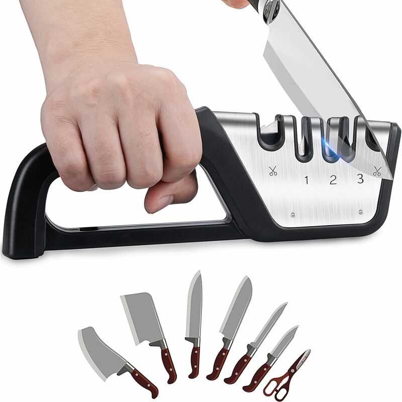 4 IN 1 Knife Sharpener, 4-Stage Knife Sharpening Tool Multifunctional  Kitchen Knife Scissor Sharpener with the Diamond, Ceramic, and Tungsten  Steel Rod