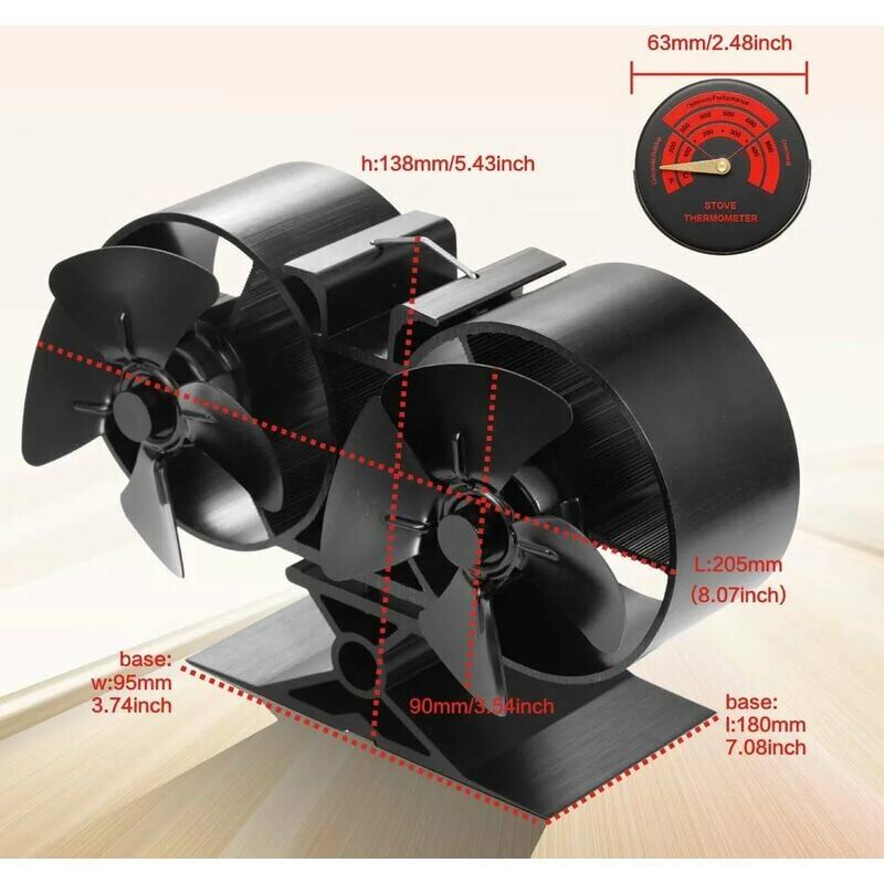 CRSURE Wood Stove Fan, 8 Blades Double Motors Fireplace Fan, Dual