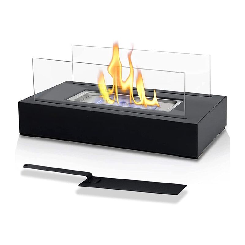 WORTH Tabletop Fire Pit Portable Ethanol Table Top Firepit 16 L. Smokeless  Clean Black Steel Rectangular Fireplace w/Volcanic Rock, Roasted  Marshmallows Atmosphere Fireplace for Indoor Outdoor 