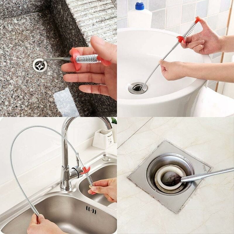 LITZEE Drain Snake, Drain Hair Remover - Thin, Soft and Easy to Use - Drain  Relief Auger (2 + 5 Stainless Steel Plastic)