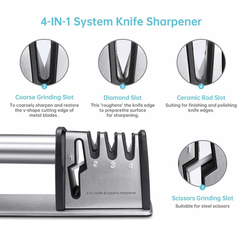 Knife Sharpener, 4 Levels Manual Knife Sharpener With Anti-cutting Gloves  For Coarse Sharpening And Scissor Sharpening, Diamond For Fine Sharpening  An