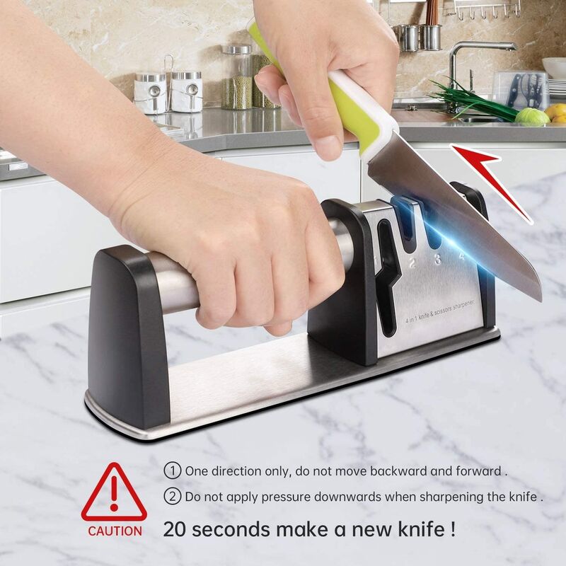 Knife Sharpener, 4-in-1 Kitchen Knife Accessories, Manual Knife&Scissor  Sharpener, Handheld House knife sharpener for All Sized Household Knives  and