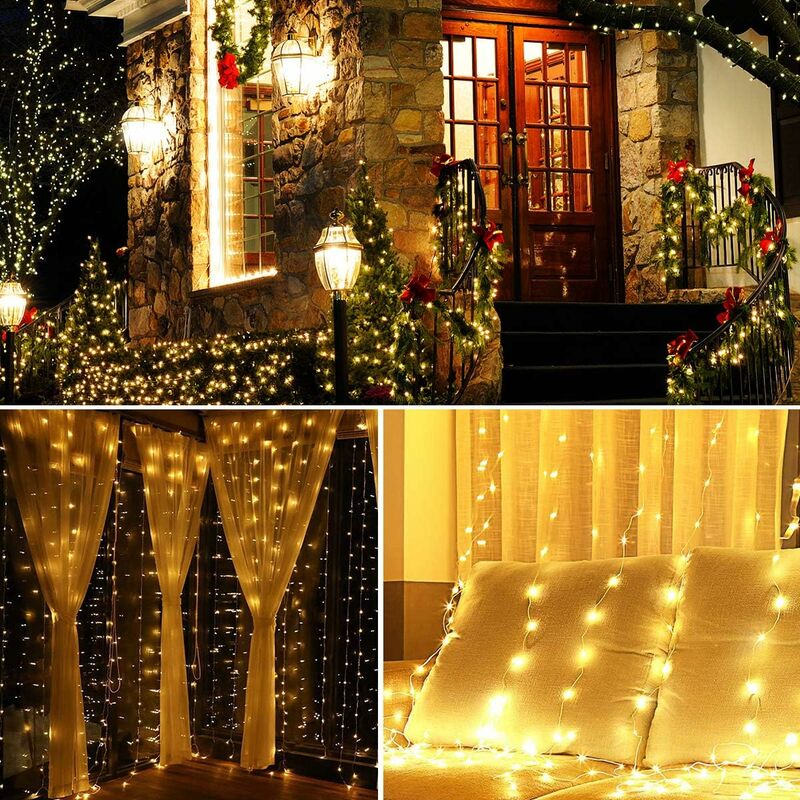 LITZEE Curtains, 3 M 3 M USB 300 LED string lights, 8 remote