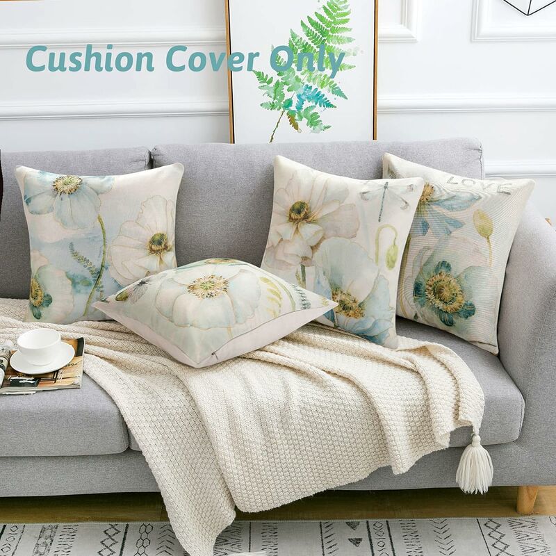 Deconovo Throw Pillow Covers 18 x 18 inch Barlap Cushion Covers Faux Linen  Pillow Cases for Bed Pillow Cream Set of 4