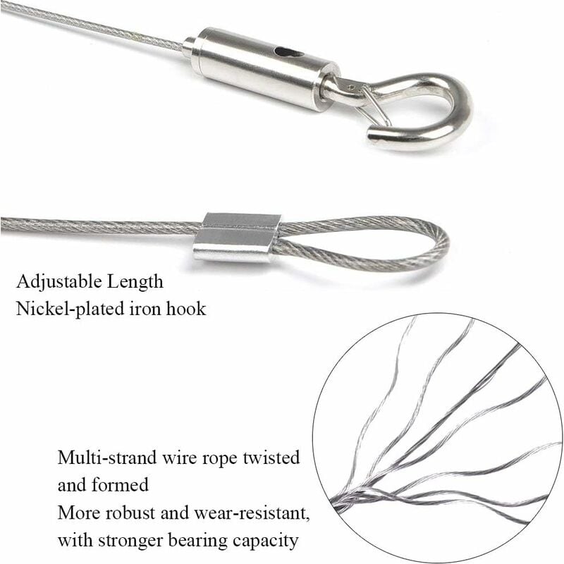 Adjustable Picture Hanging Wire 4pcs Mirror Frame Kit - Heavy Duty Stainless Steel Wire Rope 3 Meter x 1.5mm, Silver