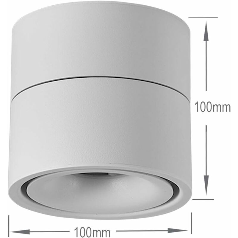 LITZEE Indoor 10W LED Spotlight 360°Adjustable Ceiling Spots Downlight/Surface  Mounted COB Lighting LED/10X10CM/Aluminum Wall Lamp or Spot Light  (Black-4000K)warm light,white shell