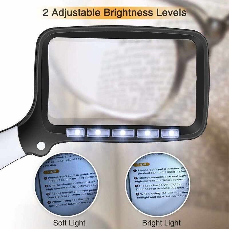 LITZEE LED Magnifying Lamp, Hands Free Magnifying Glass with Light,  Adjustable Brightness 10X / 3X Magnifying，Desk Lamp with Both Stand and  Clip for Reading Hobbies Artist Craft, UK Mains Plug