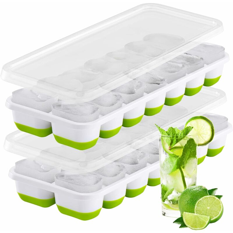 Upgrade Ice Cube Trays, 2 Pack Silicone Flexible Ice Cube Trays with Lid,  76 Cubes Ice Trays for Chilled Drinks, Whiskey & Cocktails, Stackable