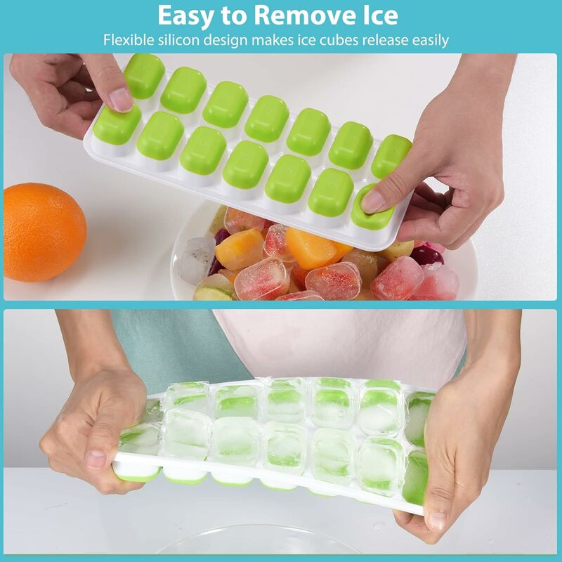 2 Pack Silicone stackable Ice Cube Trays, Reusable Flexible Silicone Ice  Cube Trays with Spill-Resistant Removable Lids, Easy Release Ice Maker Tray  