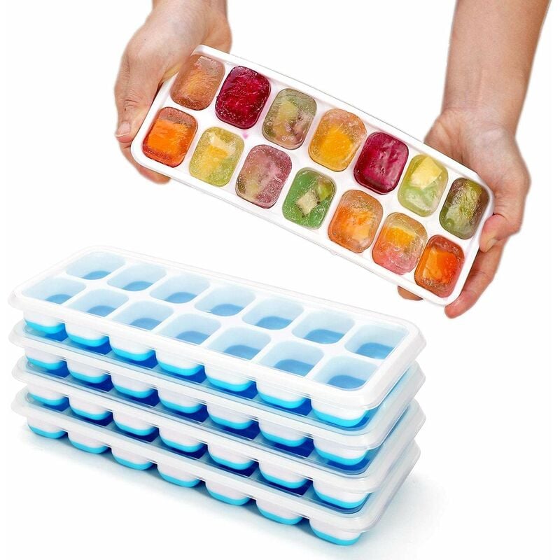 Easy-Release Silicone & Flexible 14-Ice Cube Trays with Spill-Resistant  Removable Lid, Ice Cube Trays 4 Pack, LFGB Certified and BPA Free, for  Cocktail, Freezer, Stackable Ice Trays with Covers 