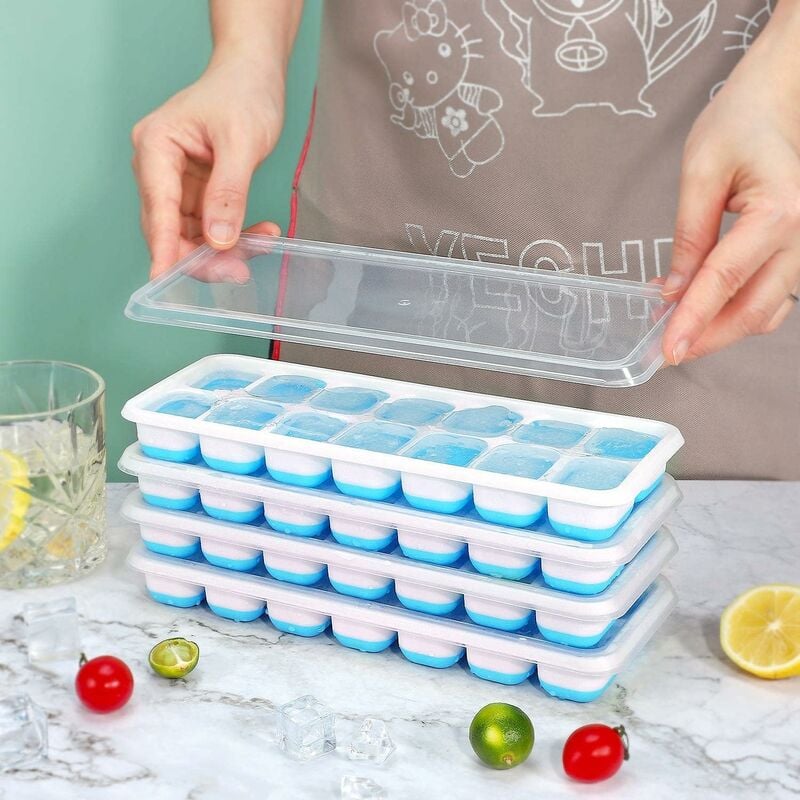 Ice Cube Trays 14 Grids Silicone Ice Cube Molds with Removable Lid  Easy-Release Stackable Ice Cube Tray for Cocktail Freezer