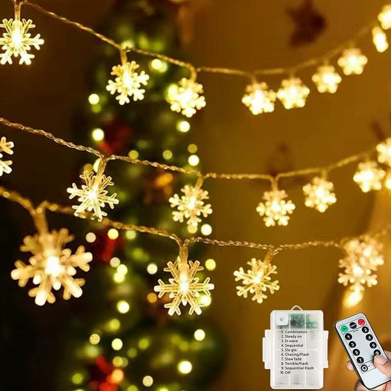 LITZEE Christmas Battery Snowflake String Lights, 10m 80led with Remote  Control Modes Waterproof Indoor/Outdoor String Lights for Party Room  Balcony DIY Decoration (Warm White)