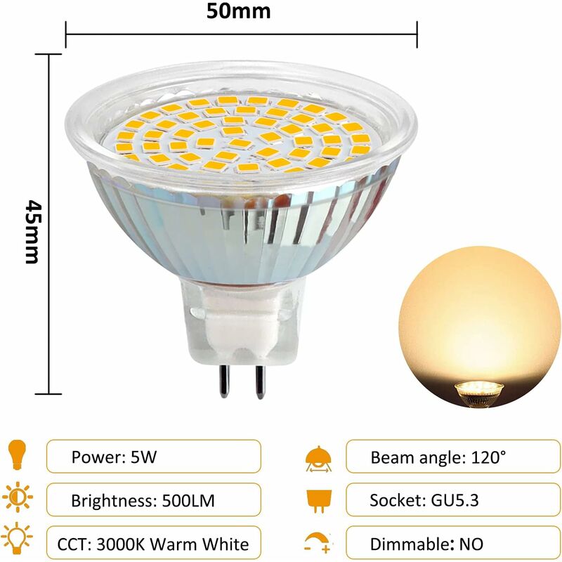 GU10 LED Light Bulbs 6 Pack,GU10 3W LED Bulb Warm White LED Spot Bulb GU10  Base AC85-265V LED Spotlights for Home Kitchen Hotel Bedroom Recessed