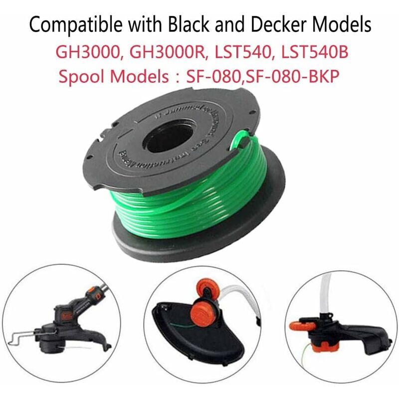 4 Pack SF-080 Weed Eater Spool for Black Decker GH3000 GH3000R, LST540,  LST540B Trimmers Line Replacement Spool Size .080 in. x 20 ft. Trimmer Line  Spool 
