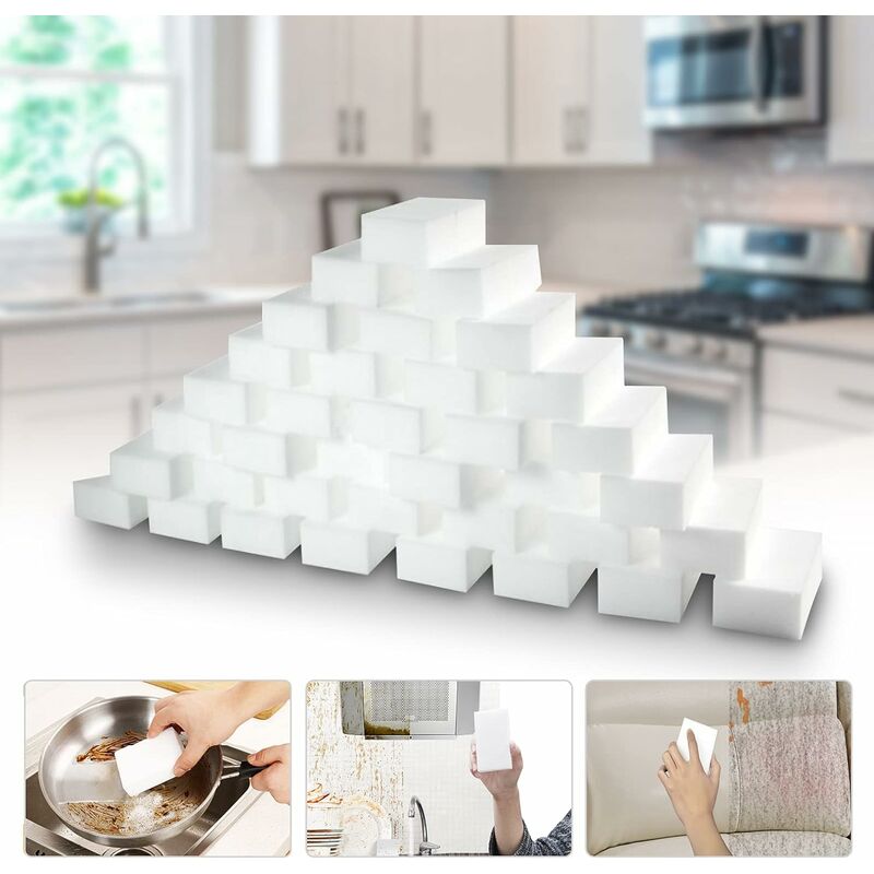 100 Pack Extra Thick, Large & Durable Melamine Cleaning Sponges in Bulk -  Multi-Surface Foam Cleaning Pads - Tub, Floor, Baseboard, Bathroom, Wall  Cleaner