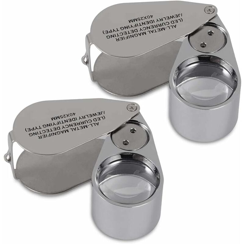 LITZEE 40X Lighted Jewelers Loupe Magnifier, 2 Pack Metal Foldable Jewelry  Loop Magnifier with LED Light for Currency Detection Identifying Jewelry  Type Lupe