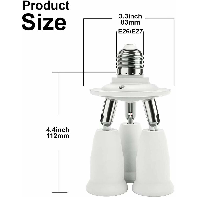 LITZEE 3 in 1 E27 Light Bulb Socket Adapter Splitter, E27 Standard