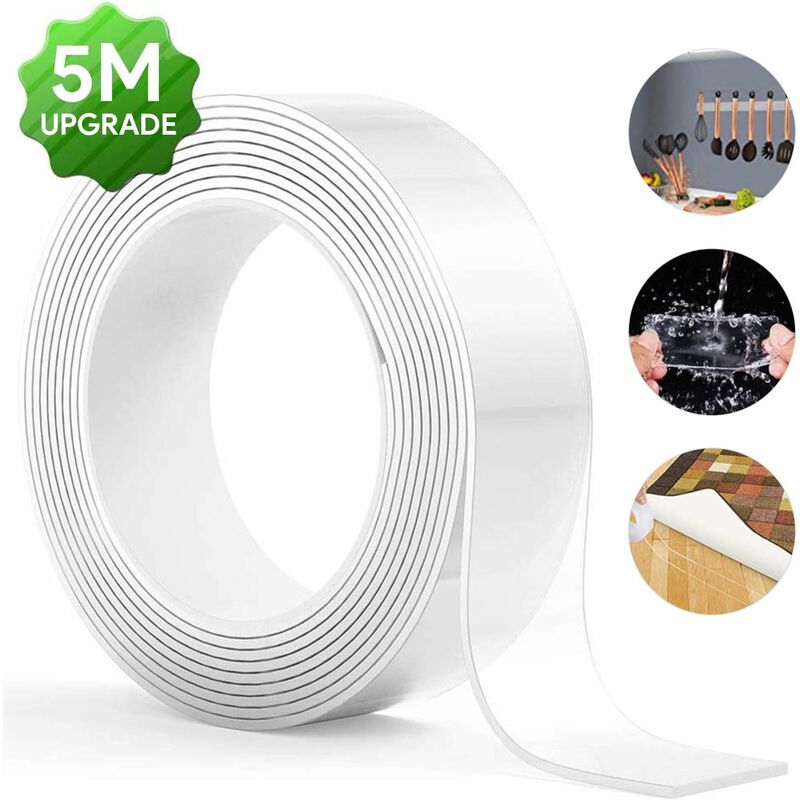 Clear Double Sided Tape for Painted Walls, No Damage Wall Tape Heavy Duty,  (4 Round Double-Sided Tape Stickers + 2 Rolls, 0.4 x 16.4FT) Removable