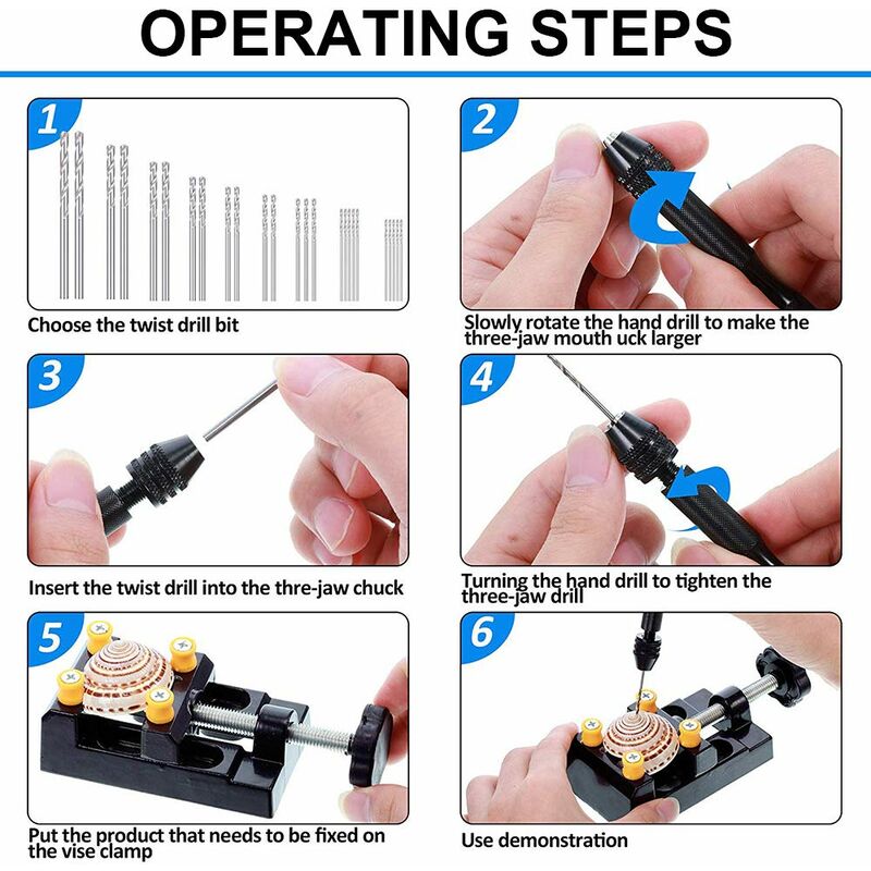 Great Choice Products 26Pcs Mini Micro Hand Drill Bits Set Small Manual  Keyless Chuck Pin Vise Rotary