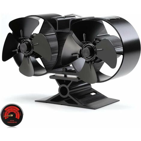 8 Blade Heat Powered Mini Wood Stove Fan Dual Motor Black