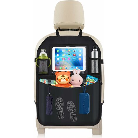 Car Backseat Organizer with 10 Inch Tablet Holder + 5 Storage Pockets Kick  Mats Back Seat Protector for Book Drink Toy Bottle, Travel Accessories for