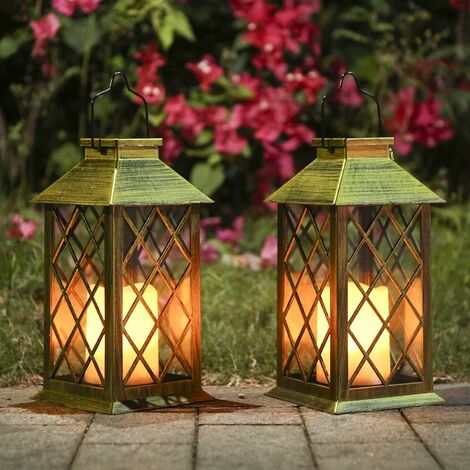 2/4Pack Solar Lanterns Hanging Solar Lights, 3 Modes Waterproof Hanging Lanterns  Outdoor Lights Flickering Flame Camping Lanterns Decoration For Tent Garden  Patio Pathway,Chrstmas Halloween Decor