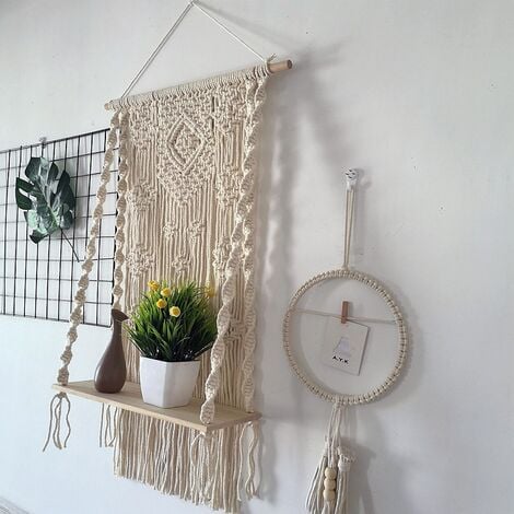 Macrame Wall Hanging Shelf Wood Floating Planter Storage Hanger Home Wall  Decor