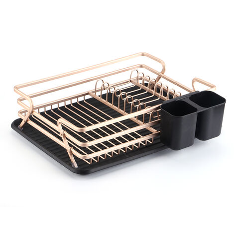 Aluminum Rose Gold Dish Rack with Removable Cutlery Holder Dish