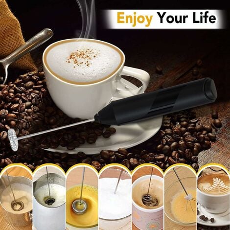 Handheld Electric USB Rechargeable Mini Foam Maker Drink Mixer Whisk Beater for Coffee Latte Matcha, Black