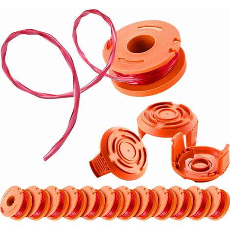 12 Piece Line Trimmer Replacement Trimmer Spool Line & 3 Piece Trimmer Spool Cap and Edger Spool Cap, Compatible with Worx WG180 WG163 WA0010