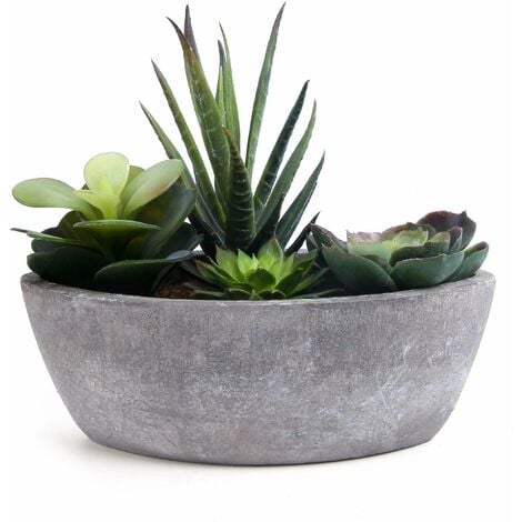 LITZEE Artificial Succulent Dark Green Boat Shape, Simulation Plant Art Plant Fake Bonsai Tree Home Decoration Indoor or Outdoor Office Gift for Birthday