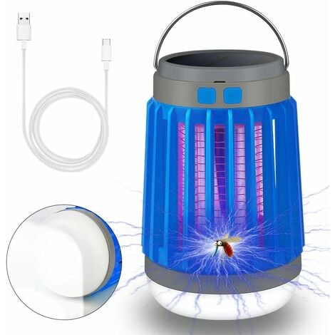 3 in 1 Outdoor Mosquito Repellent Lamp, Solar + Rechargeable + USB Portable Camping Lantern, LED Waterproof Repellent Lamp Insect Traps, Mosquito Killer Lamp for Camping