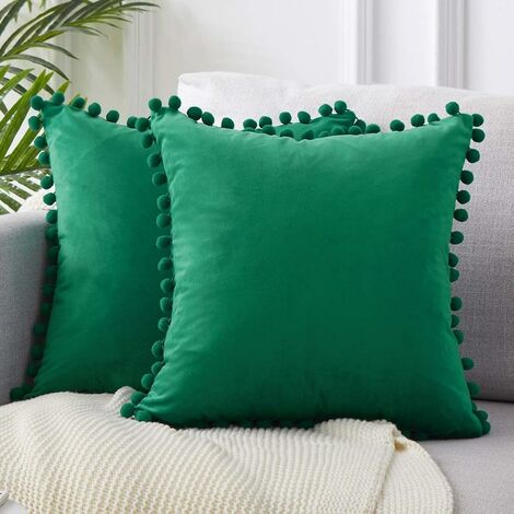 Couch Pillow Covers 18x18 Set of 4, Emerald Green and Gold Home Decor  Living