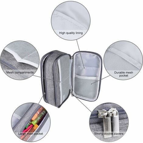 Pencil Case Big Capacity Pen Bag 3 Compartment Large Storage Pouch Marker  Pen Case with Zipper Waterproof Portable for School Girls Boys Teens (Grey)