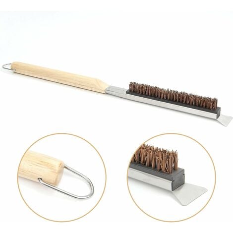 Pizza Oven Cleaning Brush Stone With Stainless Steel Scraper Palm Wood  Handle Fiber Bristles Barbecue Bbq Grill Clean Tools