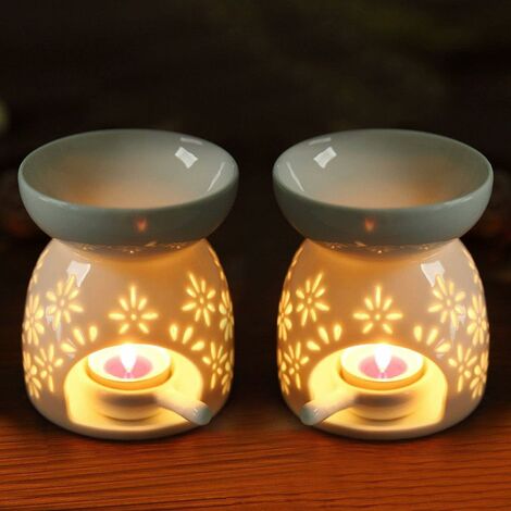 LITZEE ComSaf Wax Melt Burners Essential Oil Burners Set of 2 - Flower  Pattern, Lovely Aromatherapy Aroma